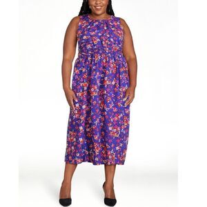 BeachLunchLounge side cut out midi dress XXL BLUE FLORAL